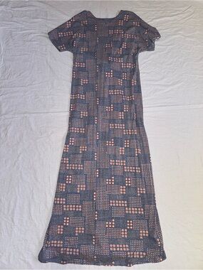 LuLaRoe Navy Maxi Dress with Pink Geometric Print
